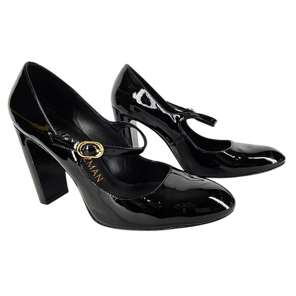 STUART WEITZMAN WOMEN'S VIDA 100 MARY JANE BLACK PATENT LEATHER SHOES – SIZE 7.5 - Picture 1 of 12